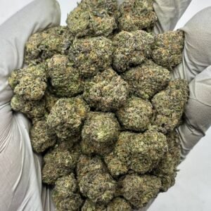 Pinnacle OG THCa Flower bulk buds close-up with frosty trichomes